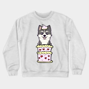 Husky dog Jumping out of a cake Crewneck Sweatshirt